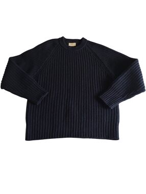 Casatlantic XL 100% Pure New Wool Blue Chunky Ribbed Sweater